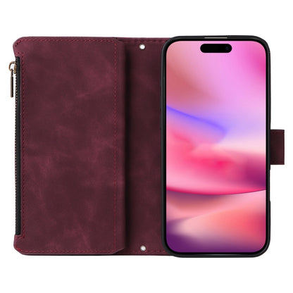 For iPhone 16 Crossbody Multi-card Slot Wallet Zipper Leather Phone Case(Wine Red) - iPhone 16 Cases by buy2fix | Online Shopping UK | buy2fix