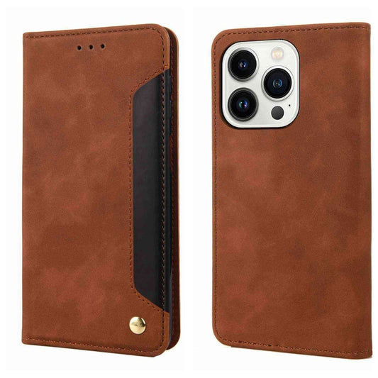 For iPhone 16 Pro Max Skin Feel Splicing Leather Phone Case(Brown) - iPhone 16 Pro Max Cases by buy2fix | Online Shopping UK | buy2fix