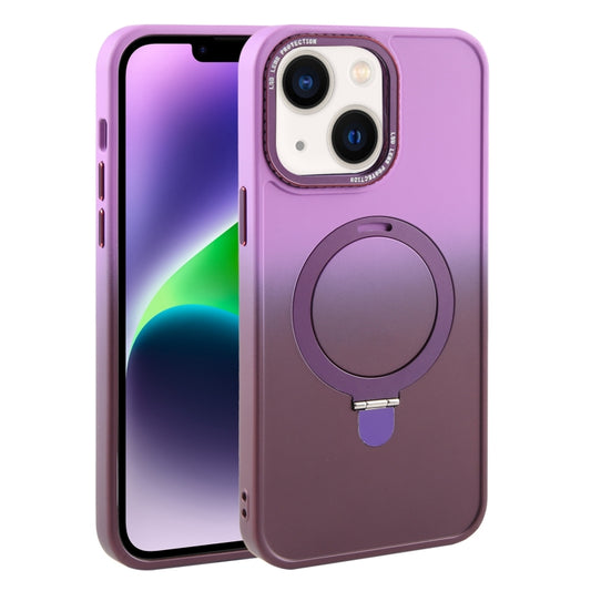 For iPhone 14 Gradient MagSafe Holder Liquid TPU Hybrid PC Phone Case(Purple Wine Red) - iPhone 14 Cases by buy2fix | Online Shopping UK | buy2fix