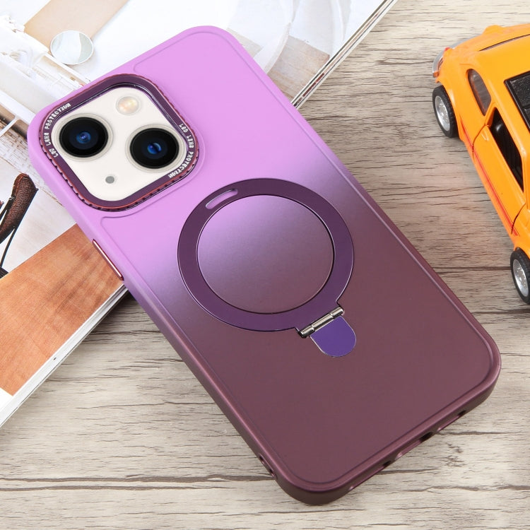 For iPhone 13 Gradient MagSafe Holder Liquid TPU Hybrid PC Phone Case(Purple Wine Red) - iPhone 12 / 12 Pro Cases by buy2fix | Online Shopping UK | buy2fix