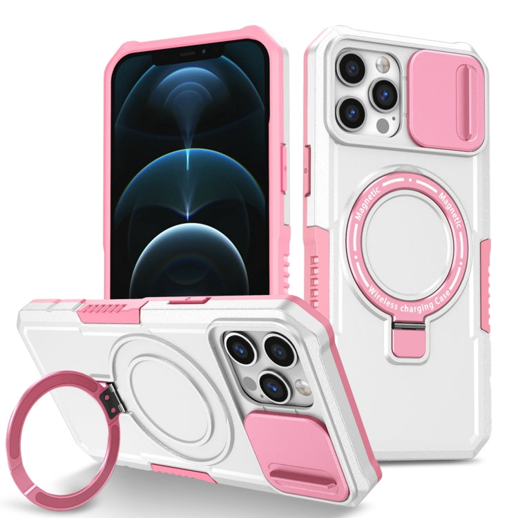 For iPhone 12 Pro Max Sliding Camshield Magsafe Holder TPU Hybrid PC Phone Case(Pink White) - iPhone 12 Pro Max Cases by buy2fix | Online Shopping UK | buy2fix