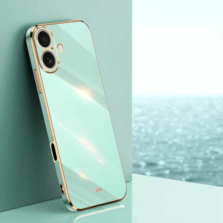 For iPhone 16 Plus XINLI Straight Edge 6D Electroplate TPU Phone Case(Mint Green) - iPhone 16 Plus Cases by XINLI | Online Shopping UK | buy2fix