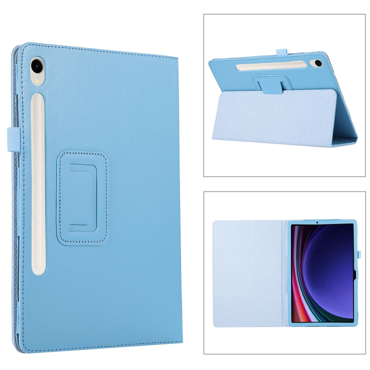 For Samsung Galaxy Tab S9+ Litchi Texture Leather Tablet Case with Holder(Sky Blue) - Other Galaxy Tab PC by buy2fix | Online Shopping UK | buy2fix