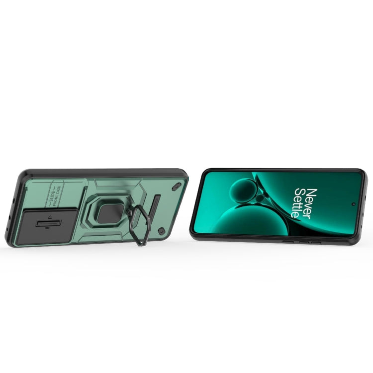For OnePlus Nord CE3 5G Sliding Camshield TPU + PC Shockproof Phone Case with Holder(Green) - OnePlus Cases by buy2fix | Online Shopping UK | buy2fix
