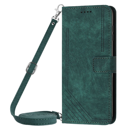 For Motorola Moto G Play 2024 Skin Feel Stripe Pattern Leather Phone Case with Lanyard(Green) - Motorola Cases by buy2fix | Online Shopping UK | buy2fix