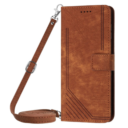 For Motorola Moto G Power 5G 2024 Skin Feel Stripe Pattern Leather Phone Case with Lanyard(Brown) - Motorola Cases by buy2fix | Online Shopping UK | buy2fix