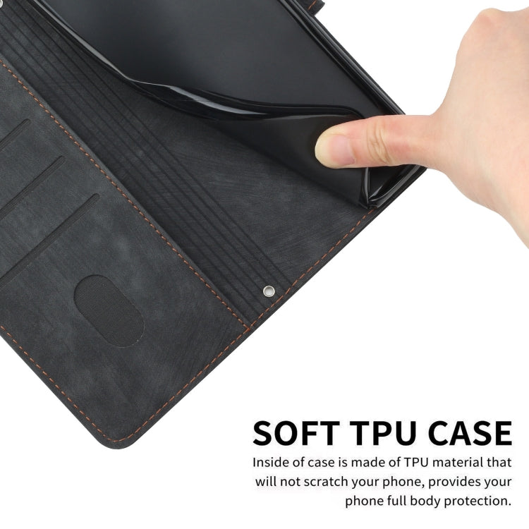 For Motorola Moto G Power 5G 2024 Skin Feel Stripe Pattern Leather Phone Case with Lanyard(Black) - Motorola Cases by buy2fix | Online Shopping UK | buy2fix