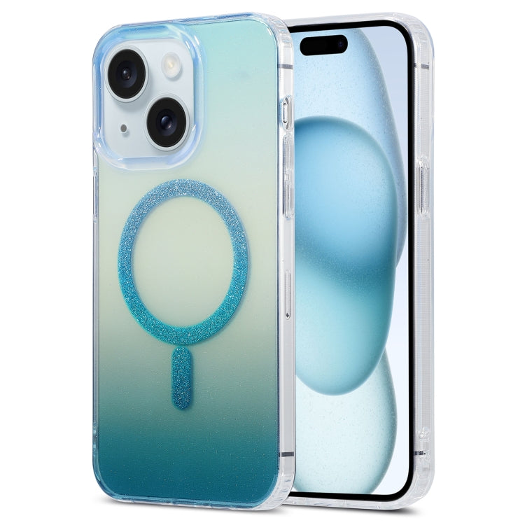 For iPhone 15 Plus Magic Diamond Blu-ray MagSafe Phone Case(White Blue Gradient) - iPhone 15 Plus Cases by buy2fix | Online Shopping UK | buy2fix