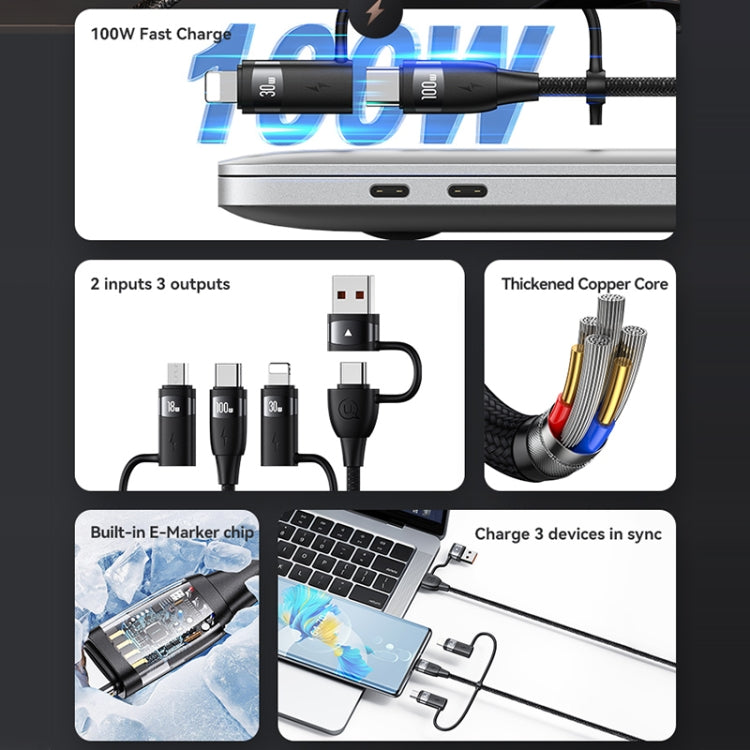 USAMS US-SJ646 U85 2m PD100W 6 in 1 Alloy Multifunctional Fast Charging Cable(Black) - Multifunction Cable by USAMS | Online Shopping UK | buy2fix