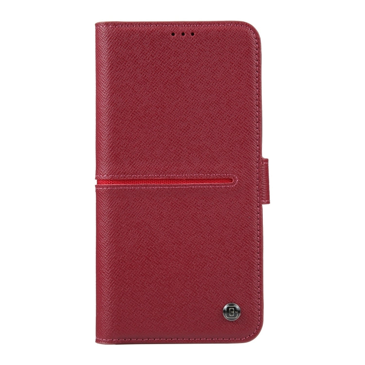 For iPhone 15 GEBEI Top-grain Horizontal Flip Leather Phone Case(Wine Red) - iPhone 15 Cases by GEBEI | Online Shopping UK | buy2fix