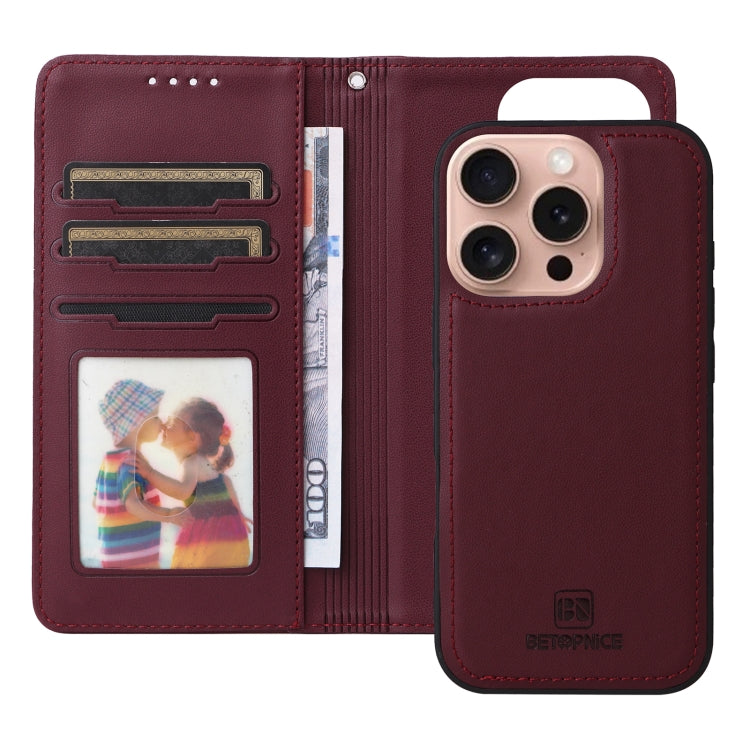 For iPhone 16 Pro Max BETOPNICE BN-005 2 in 1 Detachable Imitate Genuine Leather Phone Case(Wine Red) - iPhone 16 Pro Max Cases by BETOPNICE | Online Shopping UK | buy2fix