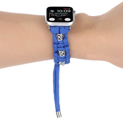 For Apple Watch Ultra 2 49mm Silk Silver Beads Braided Watch Band(Blue) - Watch Bands by buy2fix | Online Shopping UK | buy2fix