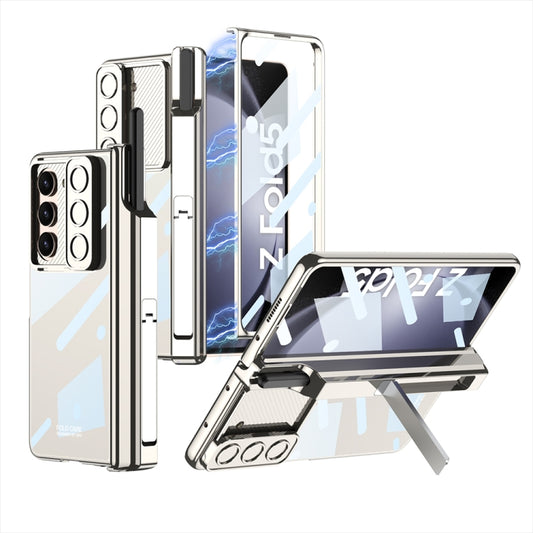 For Samsung Galaxy Z Fold5 5G GKK Integrated Push Lens Window Fold Hinge Phone Case with Pen Slots(Silver) - Galaxy Z Fold5 Cases by GKK | Online Shopping UK | buy2fix