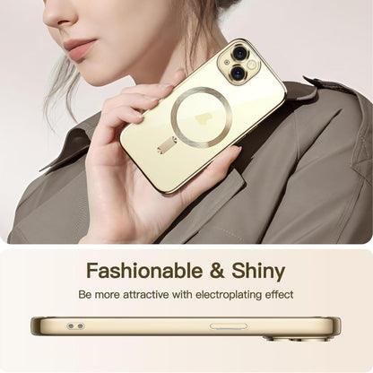 For iPhone 15 Plus Magsafe Magnetic Transparent Electroplated TPU Phone Case(Gold) - iPhone 15 Plus Cases by buy2fix | Online Shopping UK | buy2fix