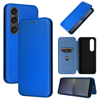 For Sony Xperia 1 VI 2024 Carbon Fiber Texture Flip Leather Phone Case(Blue) - Sony Cases by buy2fix | Online Shopping UK | buy2fix