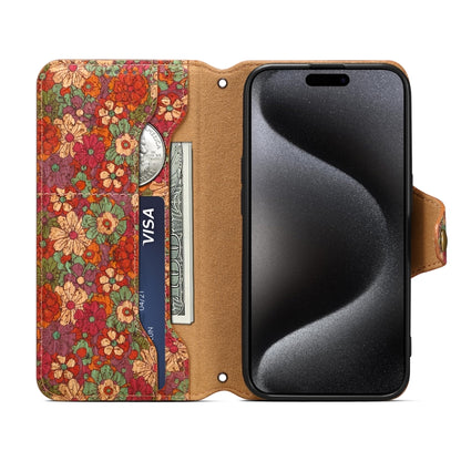 For iPhone 16 Plus Denior Flower Language Series Cork Fabric Oil Edge Leather Phone Case(Summer) - iPhone 16 Plus Cases by Denior | Online Shopping UK | buy2fix