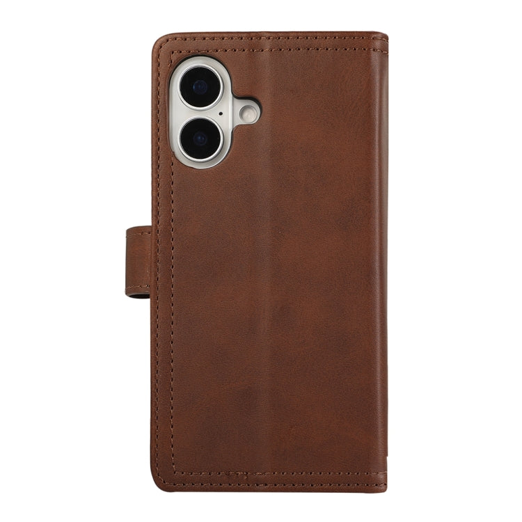 For iPhone 16 Plus Wristband Card Slot Leather Phone Case(Coffee) - iPhone 16 Plus Cases by buy2fix | Online Shopping UK | buy2fix