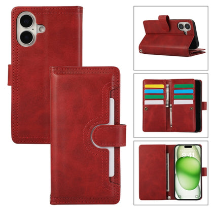 For iPhone 16 Wristband Card Slot Leather Phone Case(Red) - iPhone 16 Cases by buy2fix | Online Shopping UK | buy2fix