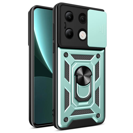 For Xiaomi Redmi Note 13 4G Global Sliding Camera Cover Design TPU Hybrid PC Phone Case(Mint Green) - Note 13 Cases by buy2fix | Online Shopping UK | buy2fix