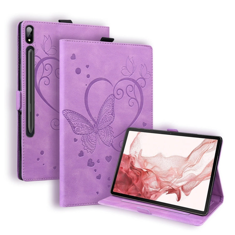 For Samsung Galaxy Tab S9 FE Love Butterfly Embossed Leather Tablet Case(Purple) - Other Galaxy Tab PC by buy2fix | Online Shopping UK | buy2fix