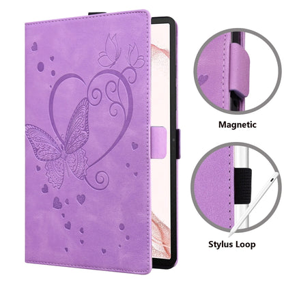 For Samsung Galaxy Tab S9 FE+ Love Butterfly Embossed Leather Tablet Case(Purple) - Galaxy Tab S9 FE+ by buy2fix | Online Shopping UK | buy2fix