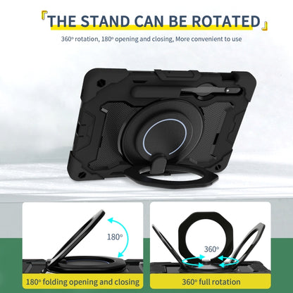 For Samsung Galaxy Tab S9 Armor Portable Rotating Ring Holder Silicone Tablet Case(Black) - Galaxy Tab S9 Cases by buy2fix | Online Shopping UK | buy2fix