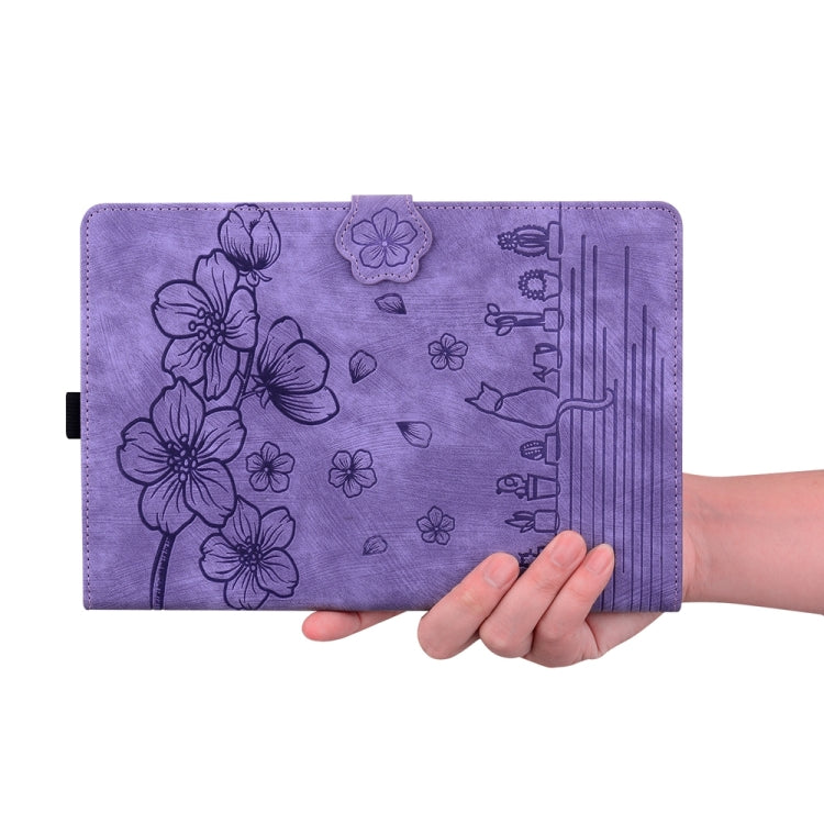 For iPad Pro 11 2024 Cartoon Sakura Cat Embossed Smart Leather Tablet Case(Purple) - iPad Pro 11 2024 Cases by buy2fix | Online Shopping UK | buy2fix