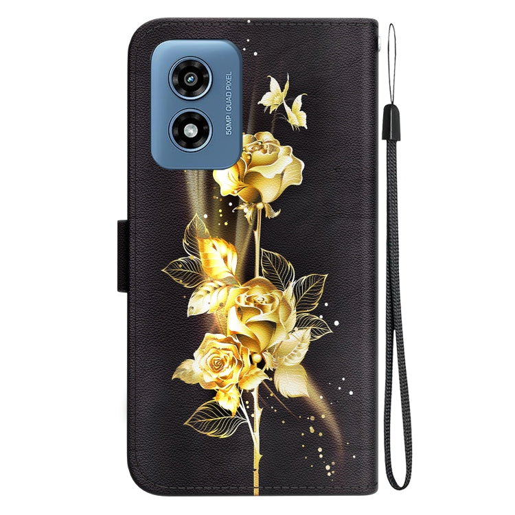 For Motorola Moto G Play 4G 2024 Crystal Texture Colored Drawing Leather Phone Case(Gold Butterfly Rose) - Motorola Cases by buy2fix | Online Shopping UK | buy2fix