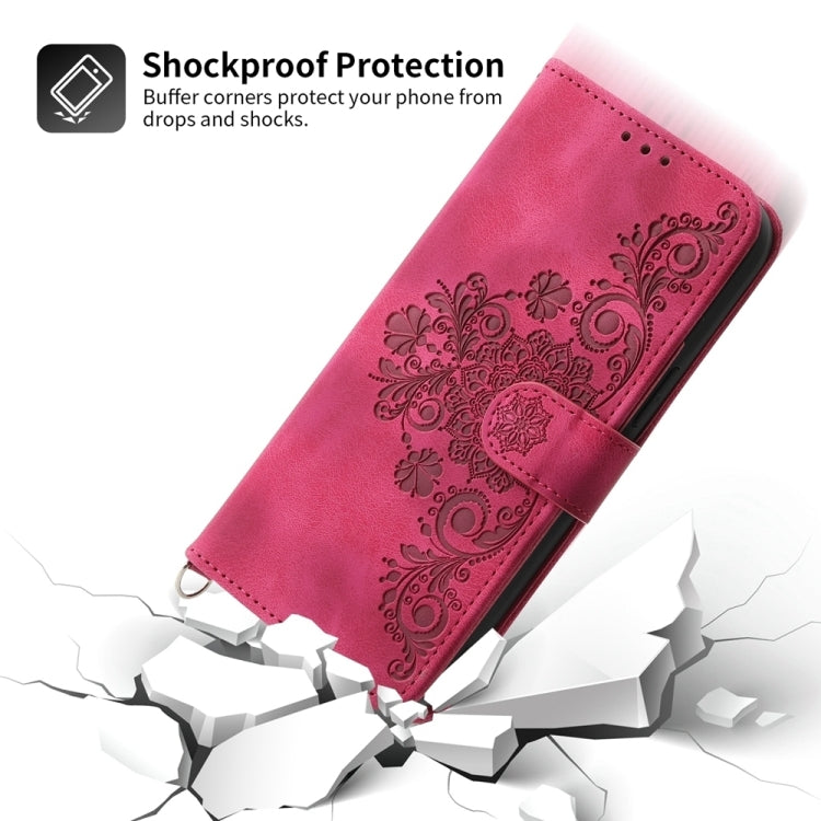 For iPhone 16 Plus Skin-feel Flowers Embossed Wallet Leather Phone Case(Wine Red) - iPhone 16 Plus Cases by buy2fix | Online Shopping UK | buy2fix