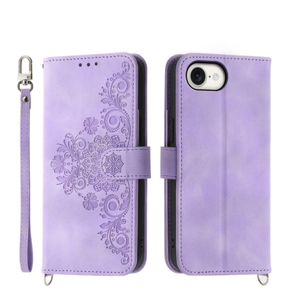 For iPhone SE 2024 Skin-feel Flowers Embossed Wallet Leather Phone Case(Purple) - More iPhone Cases by buy2fix | Online Shopping UK | buy2fix