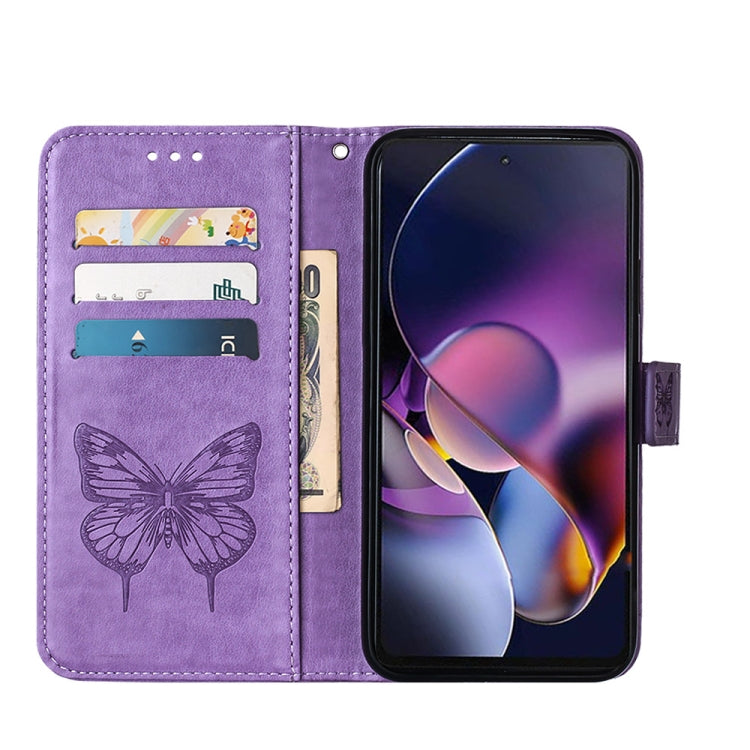 For Motorola Moto G Stylus 5G 2024 Embossed Butterfly Leather Phone Case(Purple) - Motorola Cases by buy2fix | Online Shopping UK | buy2fix