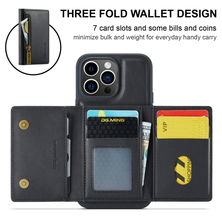 For iPhone 15 Pro DG.MING M5 Series Zip RFID Multi Card Detachable Leather Phone Case(Black) - iPhone 15 Pro Cases by DG.MING | Online Shopping UK | buy2fix