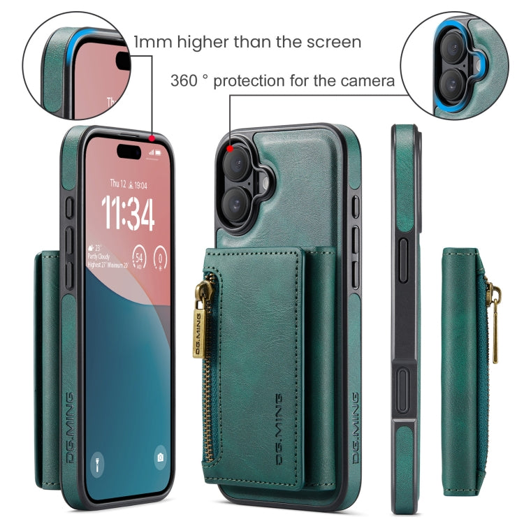 For iPhone 16 Plus DG.MING M5 Series Zip RFID Multi Card Detachable Leather Phone Case(Green) - iPhone 16 Plus Cases by DG.MING | Online Shopping UK | buy2fix