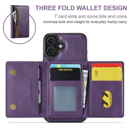 For iPhone 16 DG.MING M5 Series Zip RFID Multi Card Detachable Leather Phone Case(Purple) - iPhone 16 Cases by DG.MING | Online Shopping UK | buy2fix