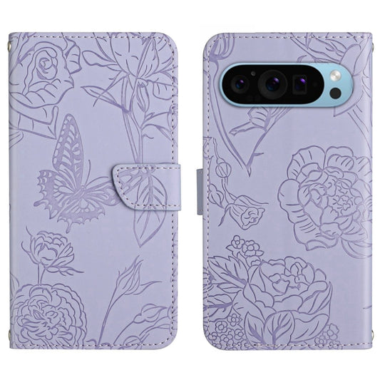 For Google Pixel 9 Pro Skin Feel Butterfly Embossed Flip Leather Phone Case(Purple) - Google Cases by buy2fix | Online Shopping UK | buy2fix