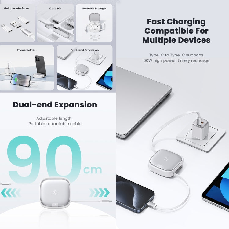 USAMS US-SJ650 U87 60W USB To Type-C To Type-C 8 Pin + Micro USB Multifunctional Telescopic Storage Box Data Cable, Length: 1m(Tarnish) - Multifunction Cable by USAMS | Online Shopping UK | buy2fix