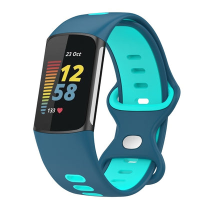 For Fitbit Charge 6 Two Color Silicone Watch Band(Blue Teal) - Watch Bands by buy2fix | Online Shopping UK | buy2fix