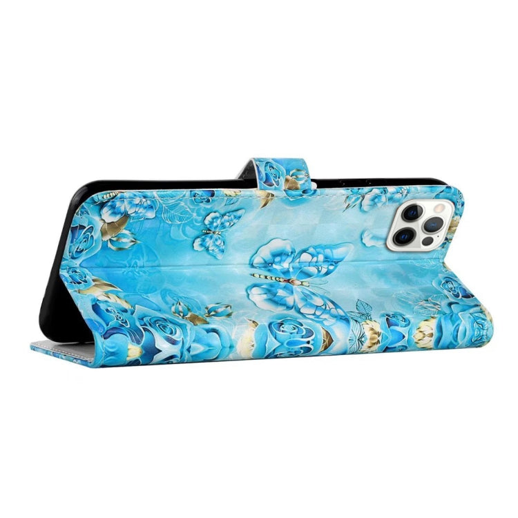 For iPhone 16 Pro Max Oil Embossed 3D Drawing Leather Phone Case(Blue Butterflies) - iPhone 16 Pro Max Cases by buy2fix | Online Shopping UK | buy2fix