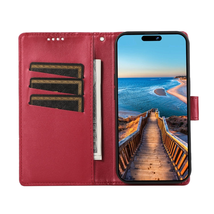 For Xiaomi Poco X4 Pro 5G PU Genuine Leather Texture Embossed Line Phone Case(Red) - Xiaomi Cases by buy2fix | Online Shopping UK | buy2fix