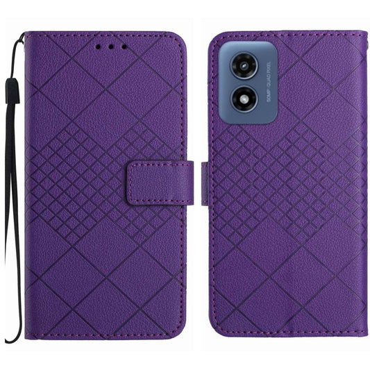 For Motorola Moto G Play 5G 2024 Rhombic Grid Texture Leather Phone Case(Purple) - Motorola Cases by buy2fix | Online Shopping UK | buy2fix