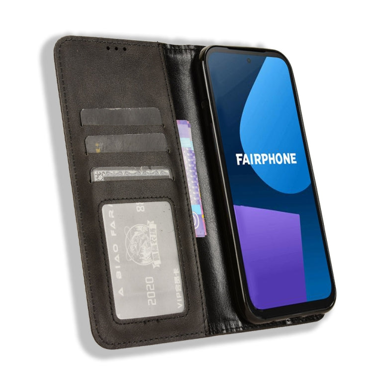 For Fairphone 5 Magnetic Buckle Retro Texture Leather Phone Case(Black) - More Brand by buy2fix | Online Shopping UK | buy2fix