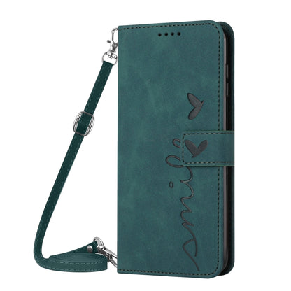 For Motorola Moto G Power 5G 2024 Skin Feel Heart Embossed Leather Phone Case with Long Lanyard(Green) - Motorola Cases by buy2fix | Online Shopping UK | buy2fix