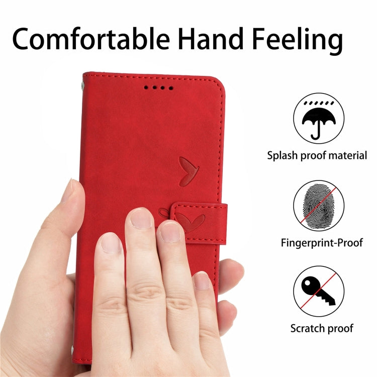 For Xiaomi Redmi K70E Skin Feel Heart Embossed Leather Phone Case with Long Lanyard(Red) - K70E Cases by buy2fix | Online Shopping UK | buy2fix
