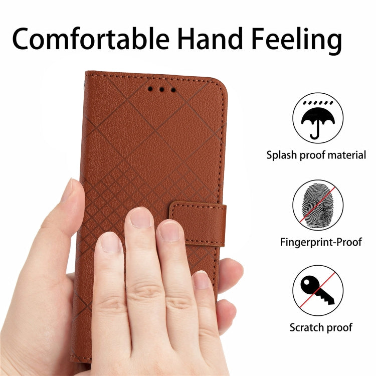 For Xiaomi 14 Rhombic Grid Texture Leather Phone Case(Brown) - 14 Cases by buy2fix | Online Shopping UK | buy2fix