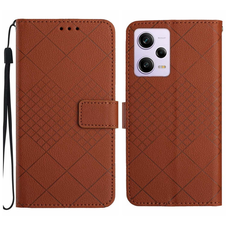 For Xiaomi Redmi Note 12 Pro+ India Rhombic Grid Texture Leather Phone Case(Brown) - Xiaomi Cases by buy2fix | Online Shopping UK | buy2fix