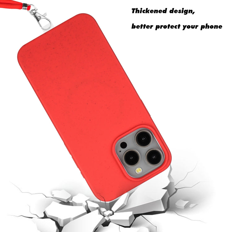 For iPhone 15 Pro Wheat MagSafe Magnetic Straw Material + TPU Phone Case with Lanyard(Red) - iPhone 15 Pro Cases by buy2fix | Online Shopping UK | buy2fix