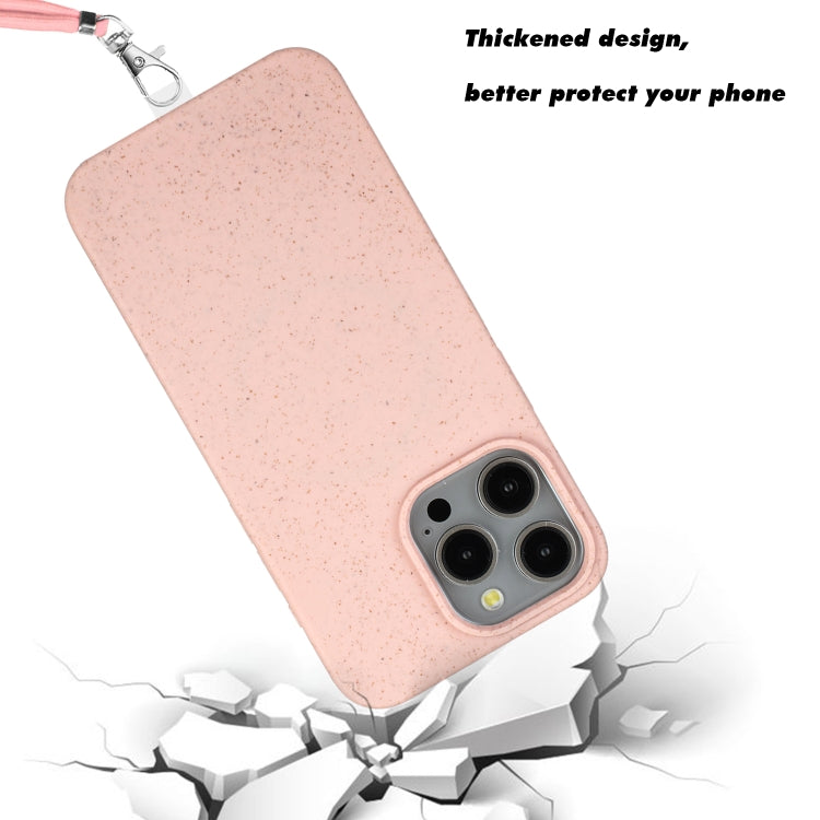 For iPhone 14 Pro Wheat MagSafe Magnetic Straw Material + TPU Phone Case with Lanyard(Pink) - iPhone 14 Pro Cases by buy2fix | Online Shopping UK | buy2fix