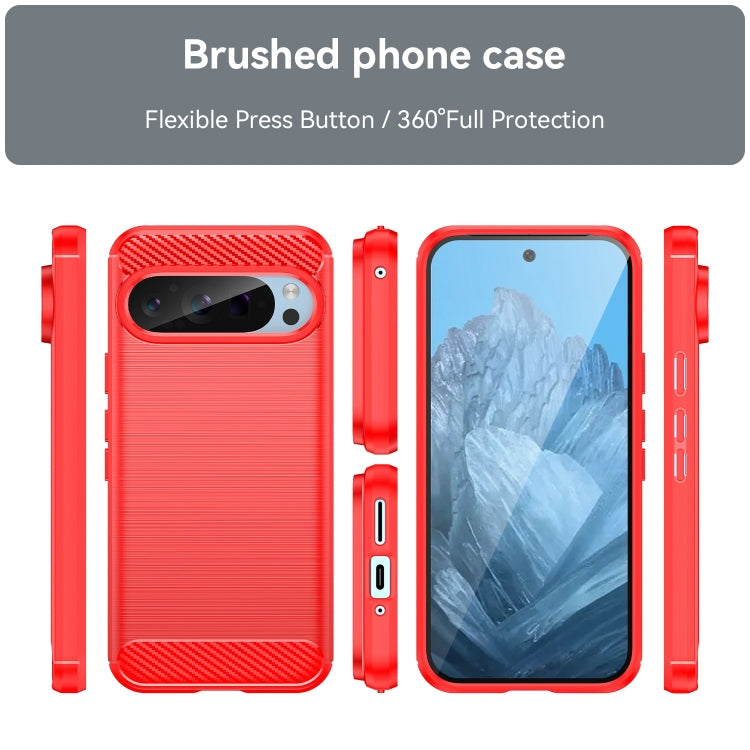 For Google Pixel 9 Carbon Fiber Brushed Texture TPU Phone Case(Red) - Google Cases by buy2fix | Online Shopping UK | buy2fix