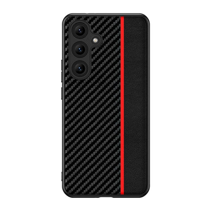 For Samsung Galaxy S25+ 5G Ultra-thin Carbon Fiber Texture Splicing Phone Case(Red) - Galaxy S25+ 5G Cases by buy2fix | Online Shopping UK | buy2fix