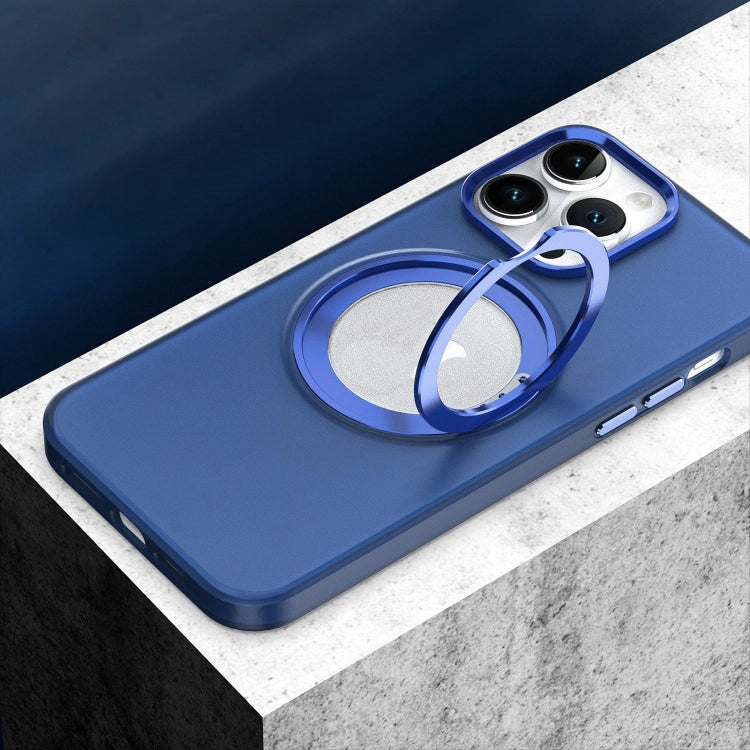For iPhone 14 Pro MagSafe 360 Rotate Ring Holder PC Phone Case(Dark Blue) - iPhone 14 Pro Cases by buy2fix | Online Shopping UK | buy2fix